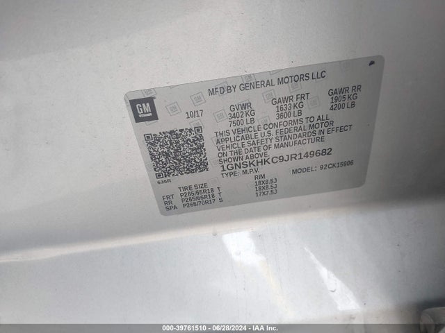 Chevrolet Suburban Lt 2018 1GNSKHKC9JR149682 Image 9