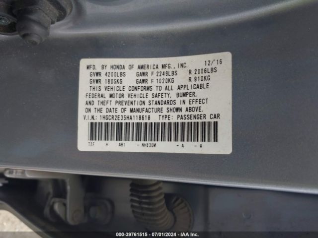 1HGCR2E35HA118618 Honda ACCORD LX