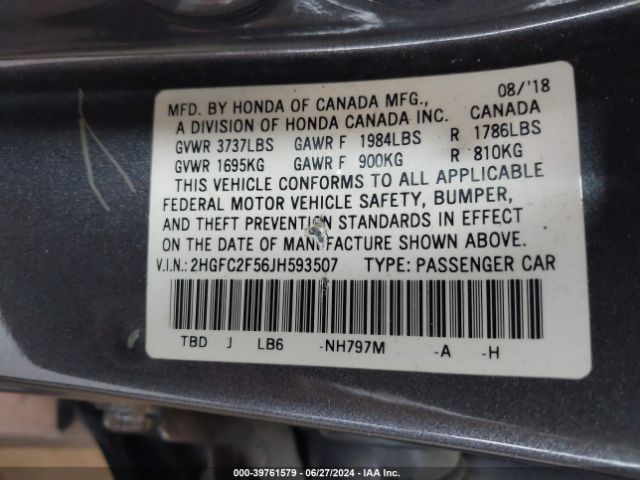 2HGFC2F56JH593507 Honda Civic Lx