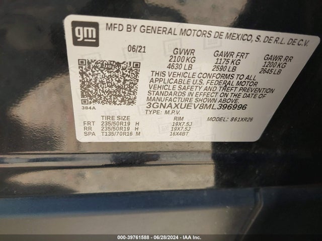 Chevrolet Equinox Awd Lt 2021 3GNAXUEV8ML396996 Image 9