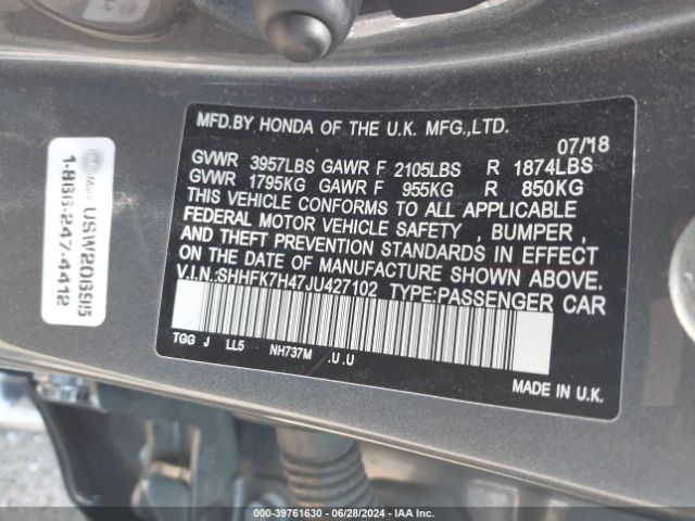 SHHFK7H47JU427102 Honda Civic Sport