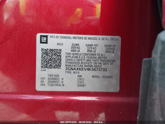 3GNAXKEV4KS673733 Chevrolet EQUINOX LT