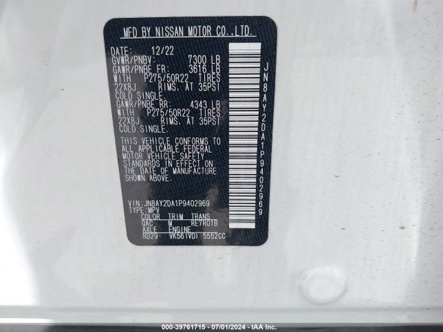 Nissan Armada Platinum 2wd 2023 JN8AY2DA1P9402969 Image 9