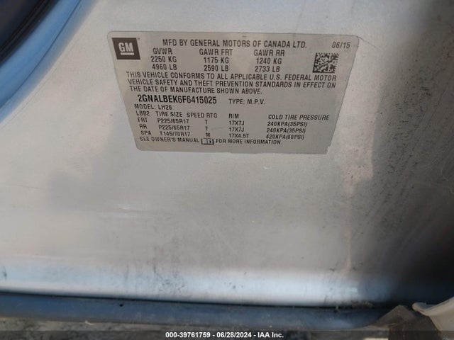 Chevrolet EQUINOX 1LT 2015 2GNALBEK6F6415025 Image 9