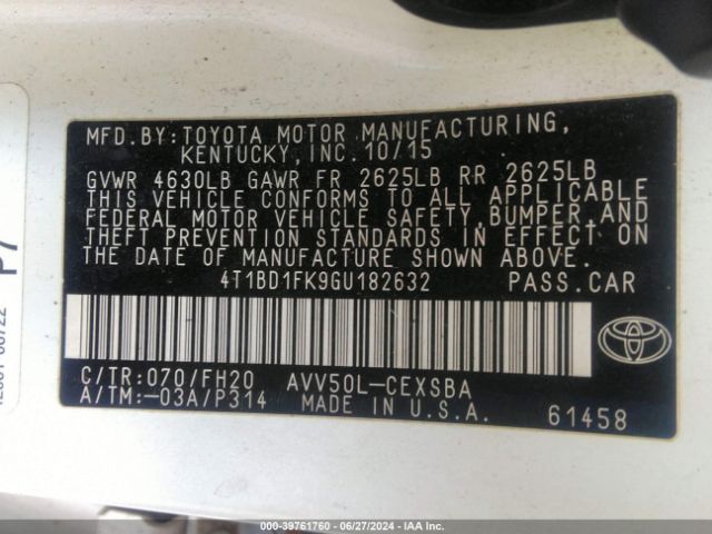 4T1BD1FK9GU182632 Toyota Camry Hybrid Se