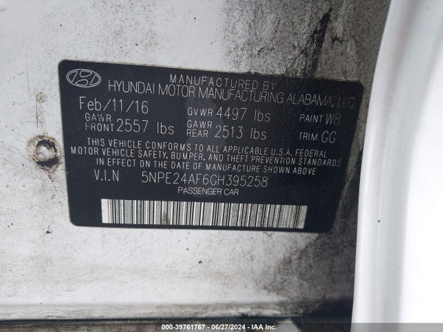 Hyundai Sonata 2016 5NPE24AF6GH395258 Image 9