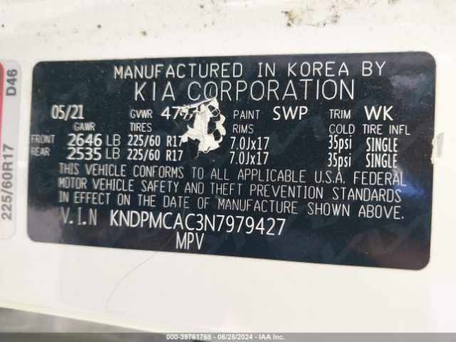 KNDPMCAC3N7979427 KIA Sportage Lx