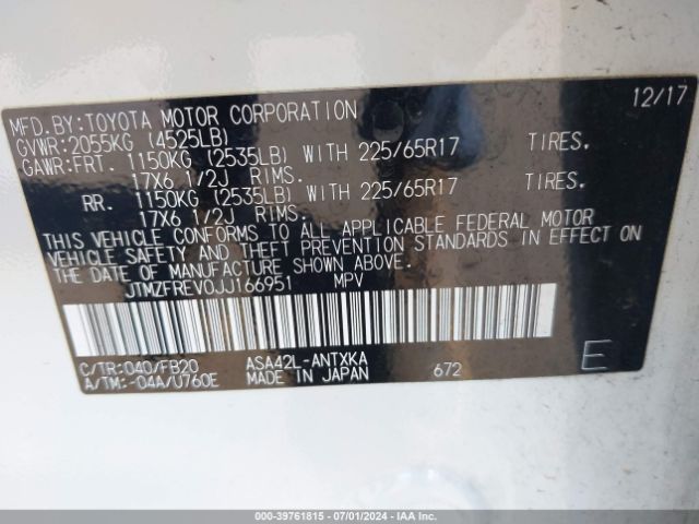 JTMZFREV0JJ166951 Toyota RAV4 LE