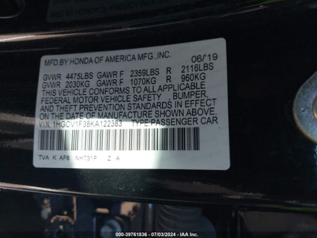 1HGCV1F38KA122383 Honda Accord Sport