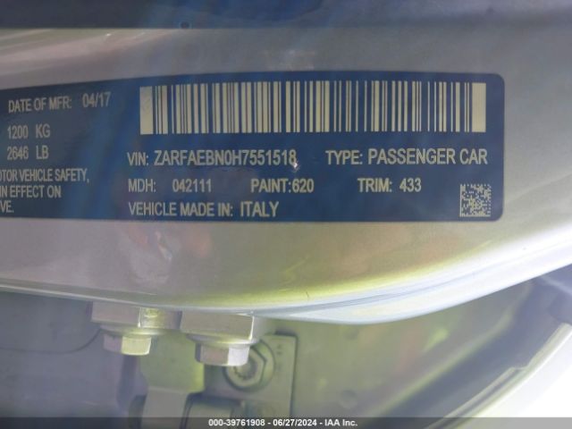 ZARFAEBN0H7551518 Alfa Romeo Giulia Rwd