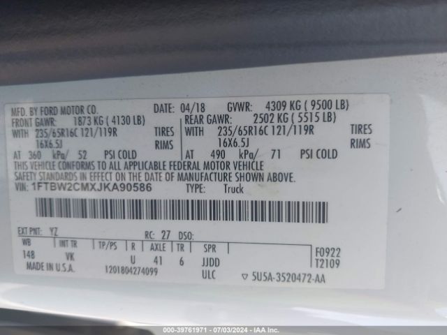 1FTBW2CMXJKA90586 Ford Transit-350