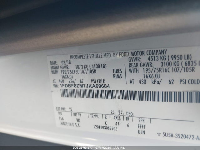 Ford Transit-350 Cab 2018 1FDBF8ZM7JKA69684 Image 9