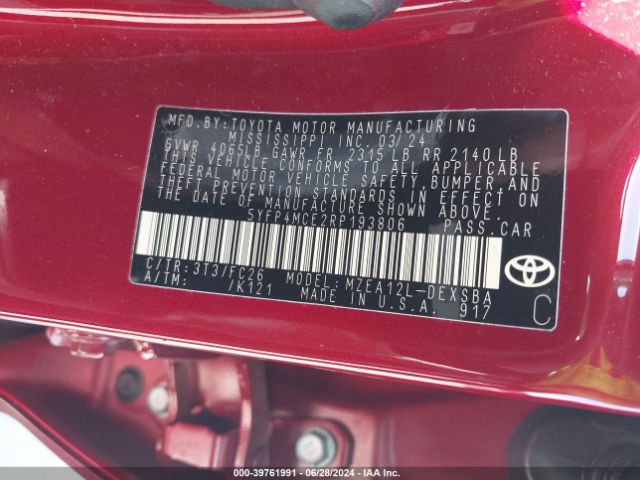 5YFP4MCE2RP193806 Toyota COROLLA SE