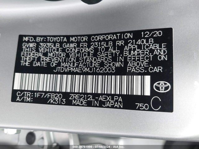 Toyota COROLLA LE 2021 JTDVPMAE9MJ162003 Image 9