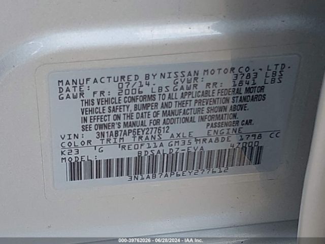 3N1AB7AP6EY277612 Nissan SENTRA SV
