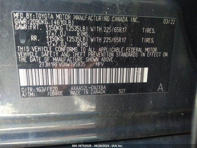 Toyota RAV4 LE 2022 2T3H1RFV0NW195835 Image 9