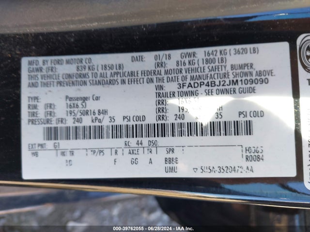 Ford FIESTA SE 2018 3FADP4BJ2JM109090 Image 9