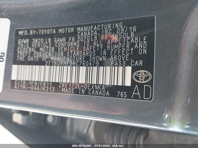 Toyota COROLLA LE 2017 2T1BURHE2HC760479 Image 9