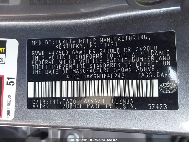 Toyota CAMRY LE 2022 4T1C11AK6NU640242 Image 9