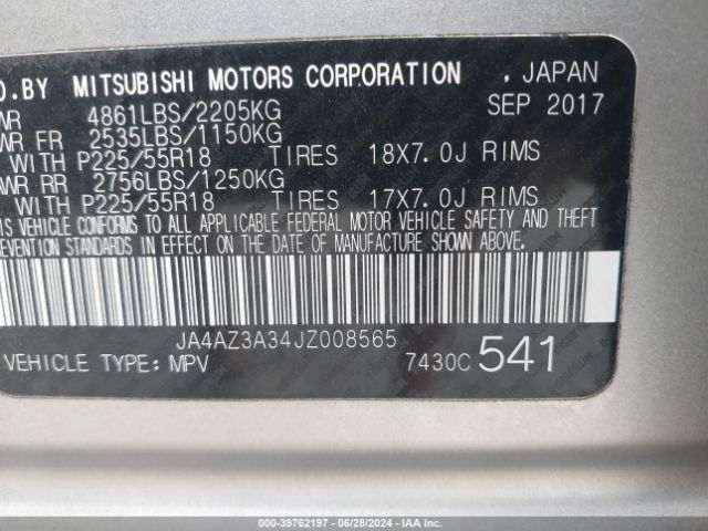 JA4AZ3A34JZ008565 Mitsubishi Outlander Se