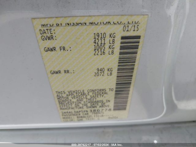 1N4AL3AP5FN386778 Nissan Altima 2.5/2.5 S/2.5 Sl/2.5 Sv