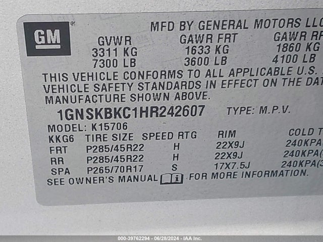 Chevrolet Tahoe Lt 2017 1GNSKBKC1HR242607 Image 9