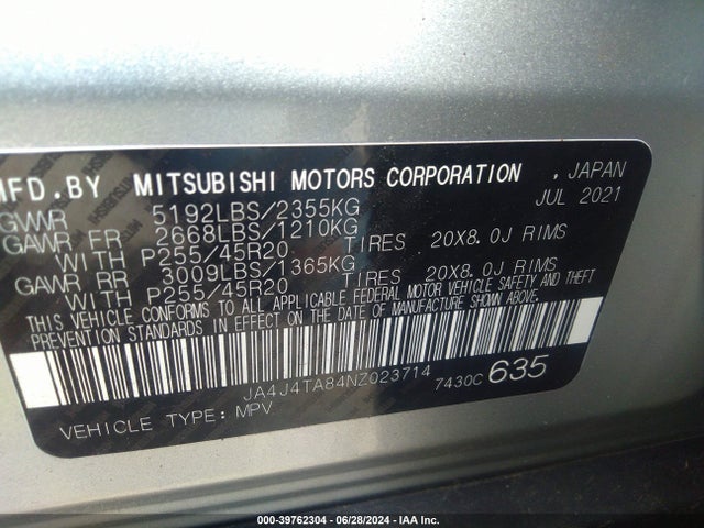 JA4J4TA84NZ023714 Mitsubishi Outlander Es 2.5 S-awc