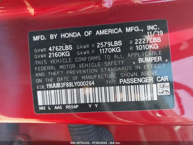 19UUB3F88LY000264 Acura Tlx Advance Package/pmc Edition