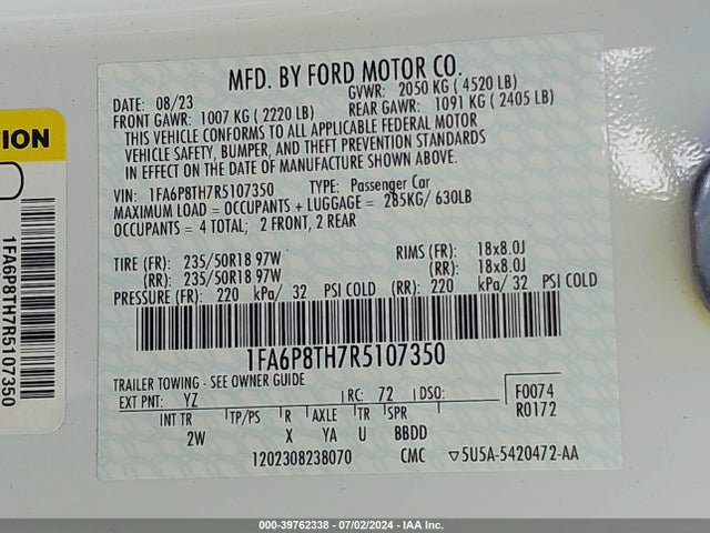Ford Mustang Ecoboost Fastback 2024 1FA6P8TH7R5107350 Image 9