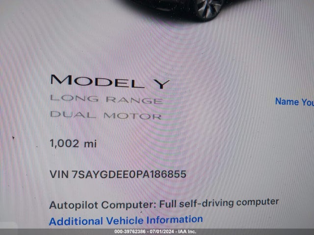 7SAYGDEE0PA186855 Tesla Model Y Awd/long Range Dual Motor All-wheel Drive