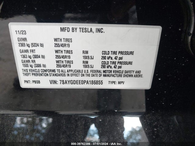 7SAYGDEE0PA186855 Tesla Model Y Awd/long Range Dual Motor All-wheel Drive