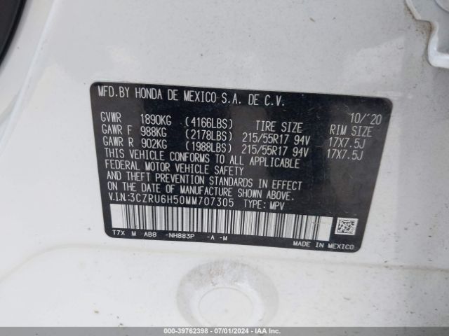 3CZRU6H50MM707305 Honda Hr-v Awd Ex