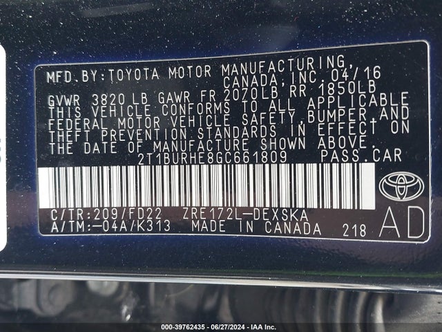 Toyota Corolla S Plus 2016 2T1BURHE8GC661809 Image 9