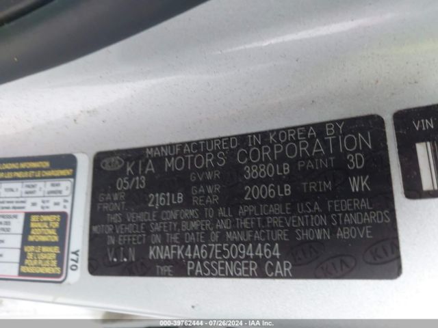 KNAFK4A67E5094464 KIA FORTE LX
