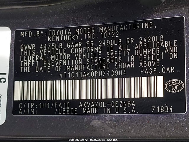 Toyota CAMRY LE 2023 4T1C11AK0PU743904 Image 9