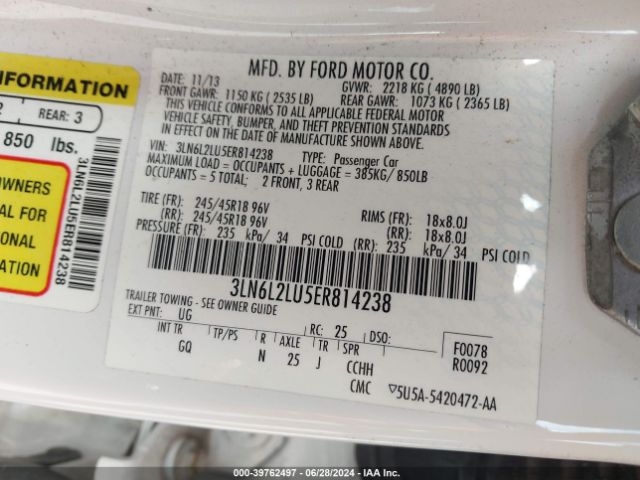 3LN6L2LU5ER814238 Lincoln MKZ HYBRID
