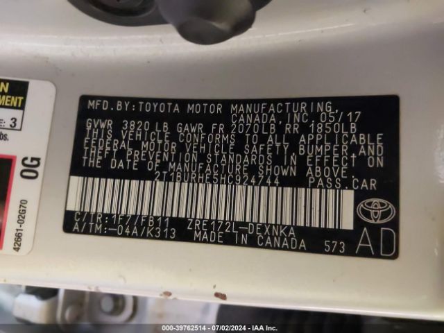 2T1BURHE5HC924744 Toyota COROLLA LE