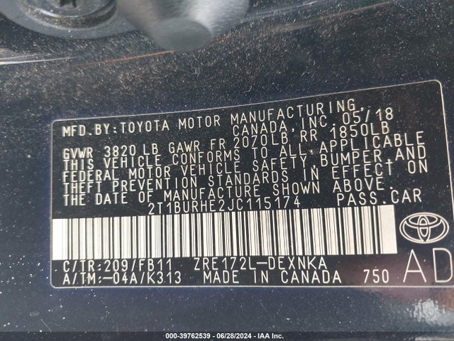 Toyota COROLLA LE 2018 2T1BURHE2JC115174 Image 9