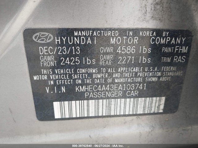 Hyundai Sonata Hybrid Limited 2014 KMHEC4A43EA103741 Image 9