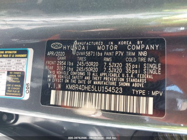 KM8R4DHE5LU154523 Hyundai Palisade Sel