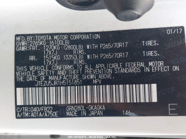 JTEZU5JR1H5151851 Toyota 4RUNNER SR5