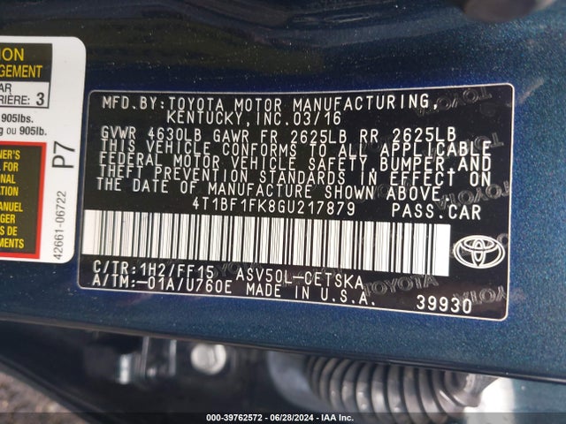 Toyota CAMRY SE 2016 4T1BF1FK8GU217879 Image 9