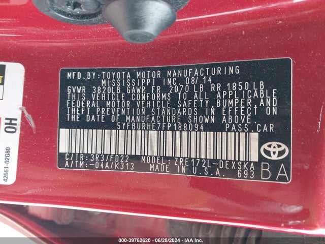 Toyota Corolla S Plus 2015 5YFBURHE7FP188094 Image 9
