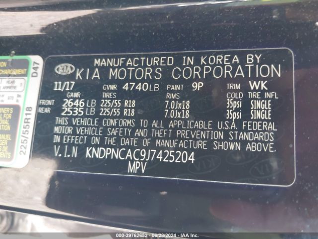 KNDPNCAC9J7425204 KIA Sportage Ex