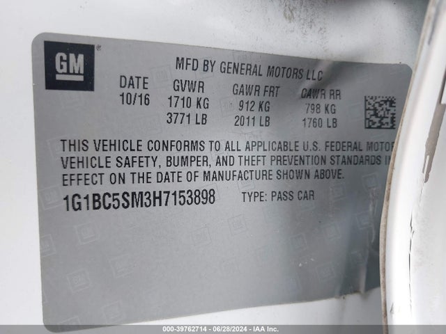 Chevrolet Cruze Ls Auto 2017 1G1BC5SM3H7153898 Image 9