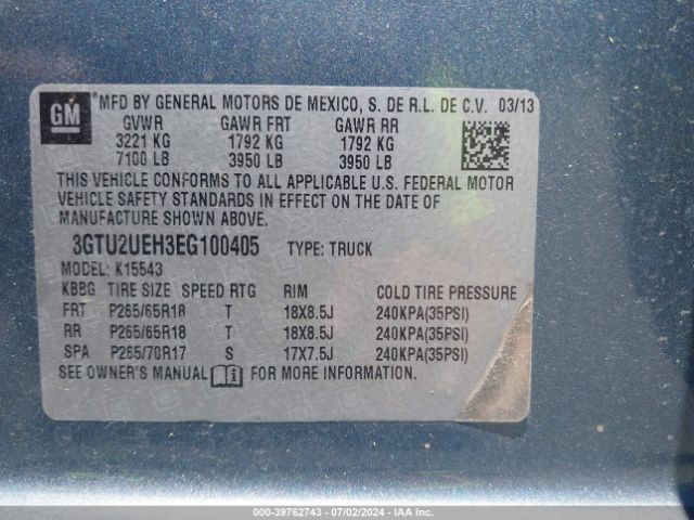 3GTU2UEH3EG100405 GMC Sierra 1500 Sle