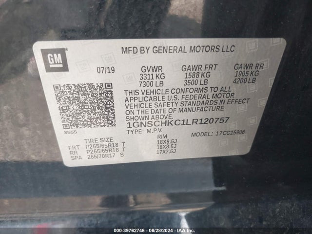 Chevrolet Suburban 2wd Lt 2020 1GNSCHKC1LR120757 Image 9