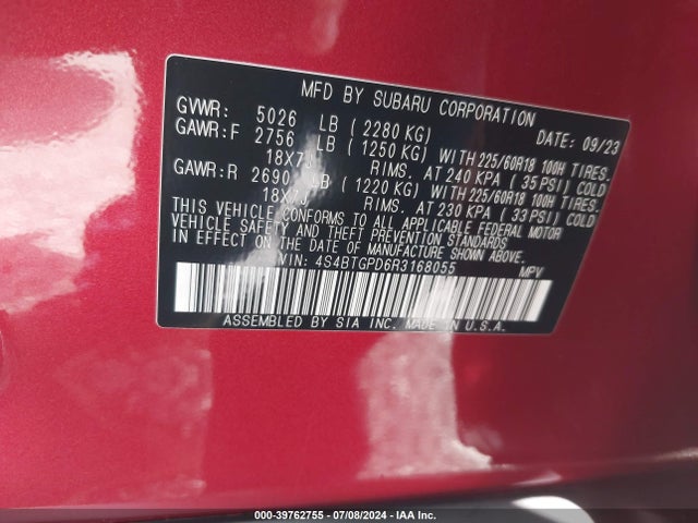 4S4BTGPD6R3168055 Subaru Outback Touring Xt