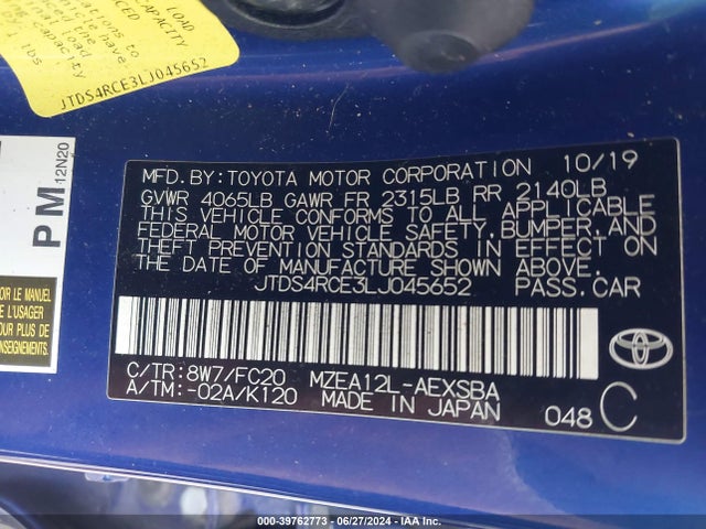 Toyota COROLLA SE 2020 JTDS4RCE3LJ045652 Image 9