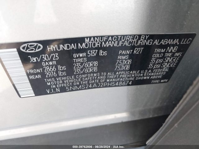5NMS24AJ2PH548674 Hyundai Santa Fe Sel